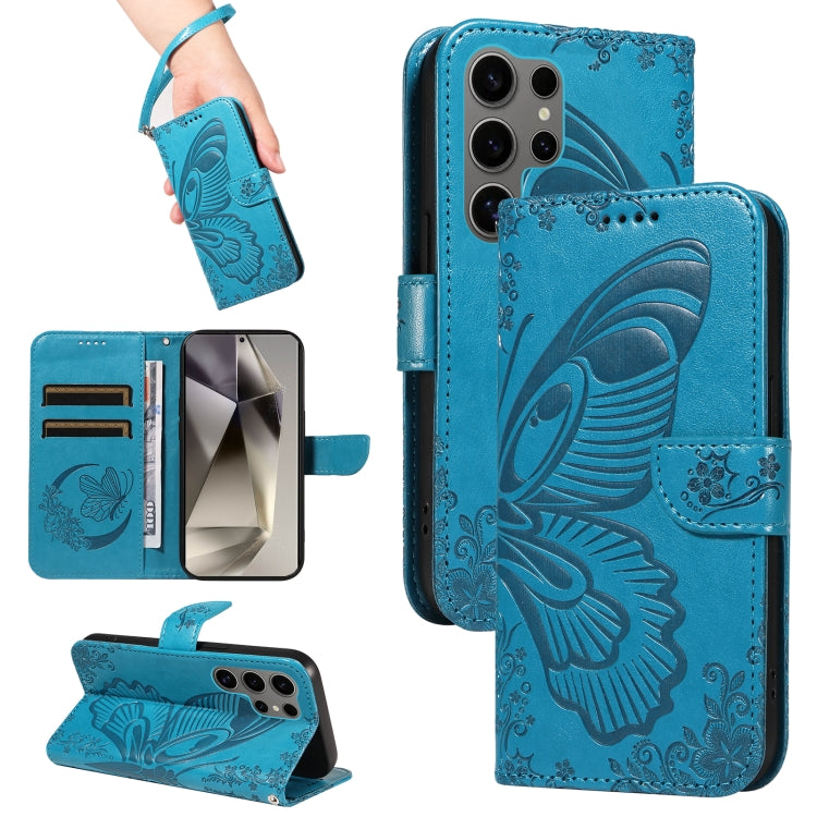 For Samsung Galaxy S25 Ultra 5G Swallowtail Butterfly Embossed Leather Phone Case(Blue) by buy2fix