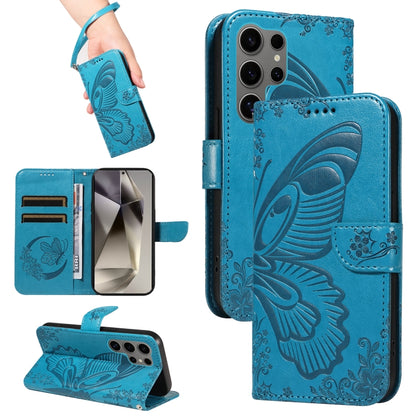 For Samsung Galaxy S25 Ultra 5G Swallowtail Butterfly Embossed Leather Phone Case(Blue) by buy2fix