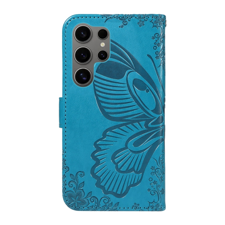 For Samsung Galaxy S25 Ultra 5G Swallowtail Butterfly Embossed Leather Phone Case(Blue) by buy2fix