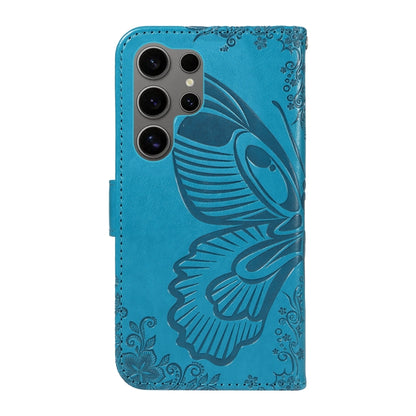 For Samsung Galaxy S25 Ultra 5G Swallowtail Butterfly Embossed Leather Phone Case(Blue) by buy2fix