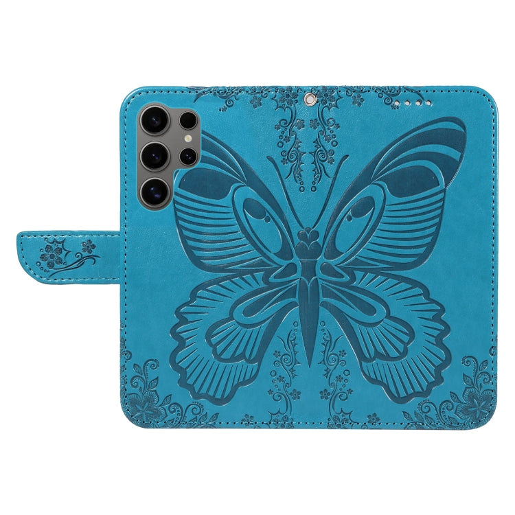 For Samsung Galaxy S25 Ultra 5G Swallowtail Butterfly Embossed Leather Phone Case(Blue) by buy2fix