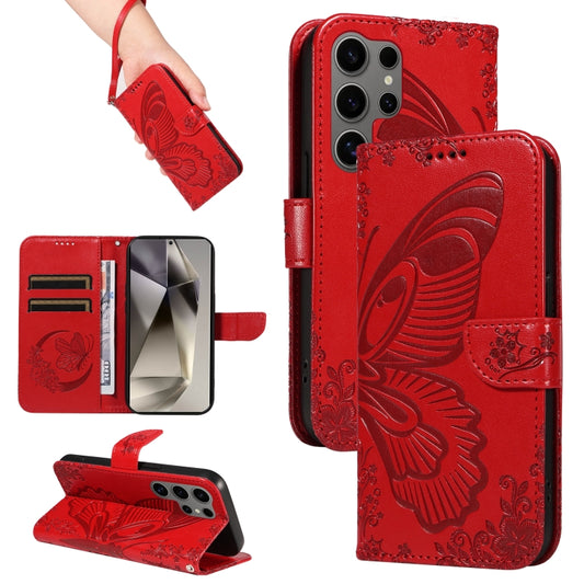 For Samsung Galaxy S25 Ultra 5G Swallowtail Butterfly Embossed Leather Phone Case(Red) by buy2fix