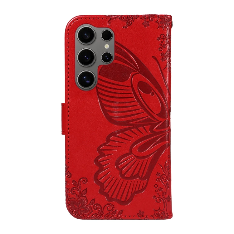 For Samsung Galaxy S25 Ultra 5G Swallowtail Butterfly Embossed Leather Phone Case(Red) by buy2fix