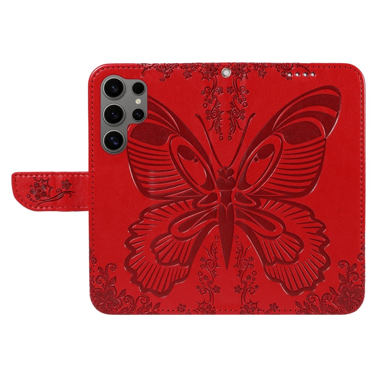 For Samsung Galaxy S25 Ultra 5G Swallowtail Butterfly Embossed Leather Phone Case(Red) by buy2fix