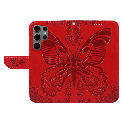 For Samsung Galaxy S25 Ultra 5G Swallowtail Butterfly Embossed Leather Phone Case(Red) by buy2fix