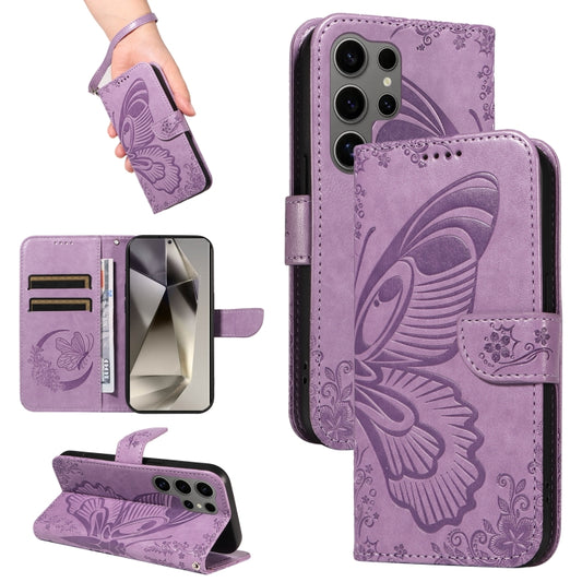 For Samsung Galaxy S25 Ultra 5G Swallowtail Butterfly Embossed Leather Phone Case(Purple) by buy2fix