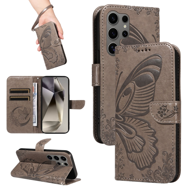 For Samsung Galaxy S25 Ultra 5G Swallowtail Butterfly Embossed Leather Phone Case(Grey) by buy2fix