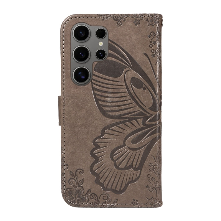For Samsung Galaxy S25 Ultra 5G Swallowtail Butterfly Embossed Leather Phone Case(Grey) by buy2fix