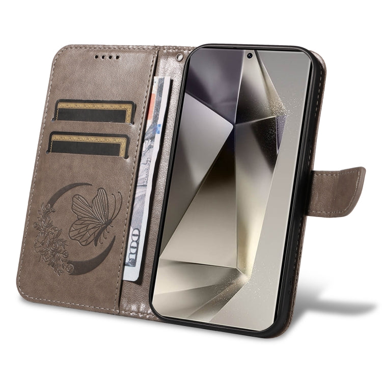 For Samsung Galaxy S25 Ultra 5G Swallowtail Butterfly Embossed Leather Phone Case(Grey) by buy2fix