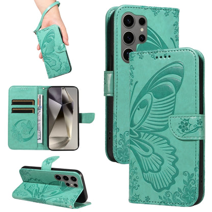 For Samsung Galaxy S25 Ultra 5G Swallowtail Butterfly Embossed Leather Phone Case(Green) by buy2fix