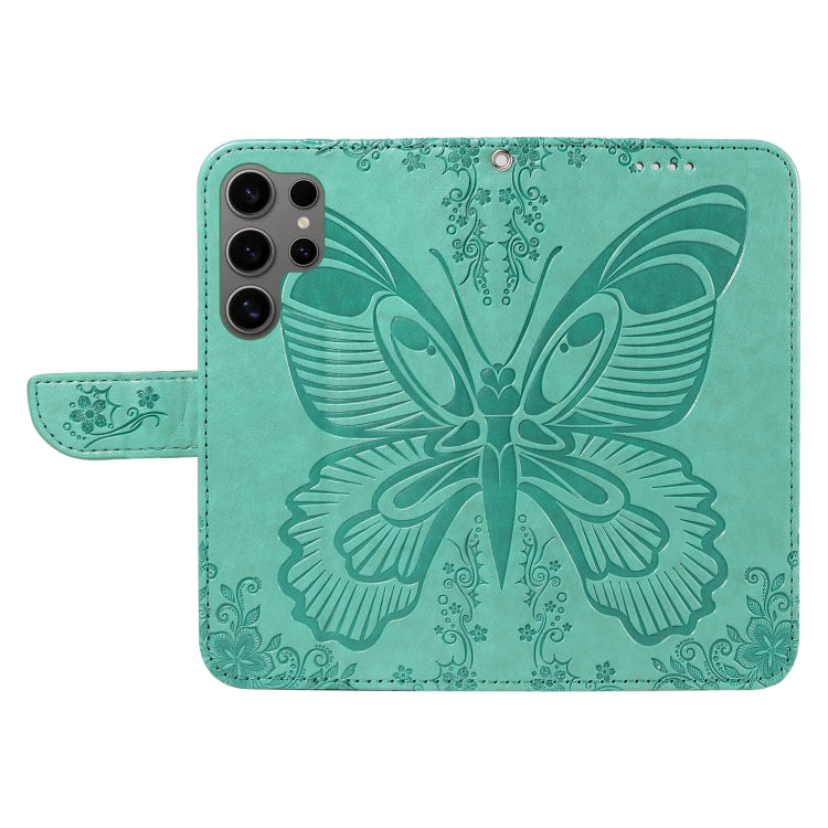 For Samsung Galaxy S25 Ultra 5G Swallowtail Butterfly Embossed Leather Phone Case(Green) by buy2fix