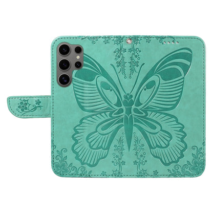 For Samsung Galaxy S25 Ultra 5G Swallowtail Butterfly Embossed Leather Phone Case(Green) by buy2fix