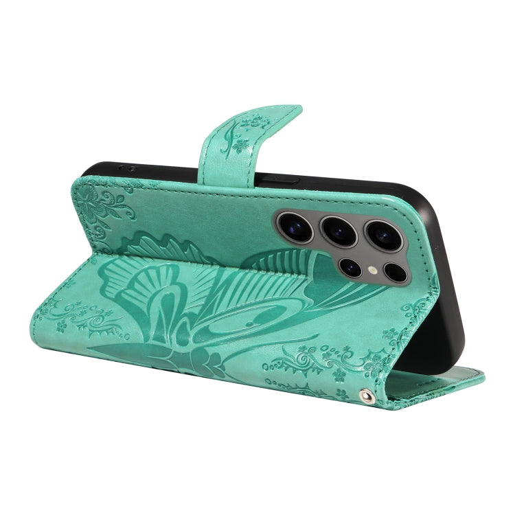 For Samsung Galaxy S25 Ultra 5G Swallowtail Butterfly Embossed Leather Phone Case(Green) by buy2fix