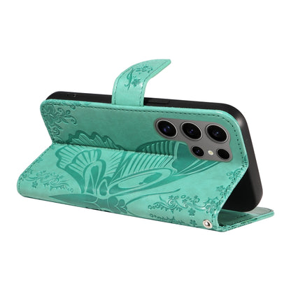 For Samsung Galaxy S25 Ultra 5G Swallowtail Butterfly Embossed Leather Phone Case(Green) by buy2fix