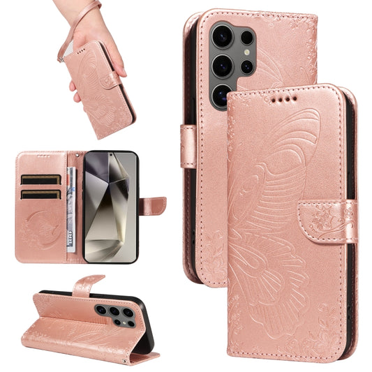 For Samsung Galaxy S25 Ultra 5G Swallowtail Butterfly Embossed Leather Phone Case(Rose Gold) by buy2fix
