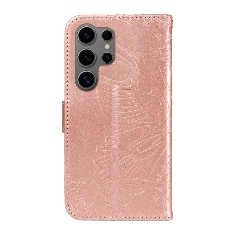 For Samsung Galaxy S25 Ultra 5G Swallowtail Butterfly Embossed Leather Phone Case(Rose Gold) by buy2fix