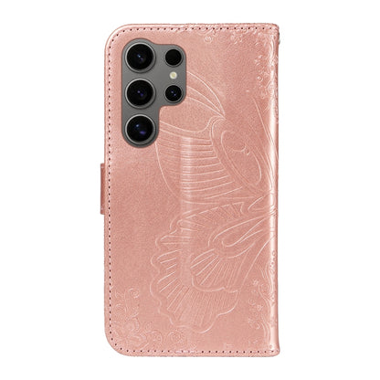 For Samsung Galaxy S25 Ultra 5G Swallowtail Butterfly Embossed Leather Phone Case(Rose Gold) by buy2fix