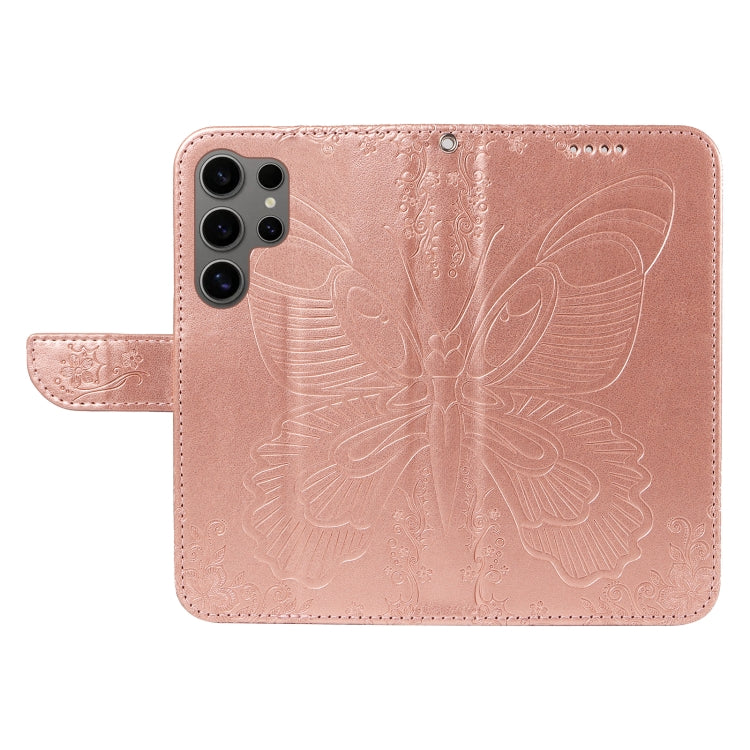 For Samsung Galaxy S25 Ultra 5G Swallowtail Butterfly Embossed Leather Phone Case(Rose Gold) by buy2fix