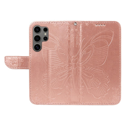 For Samsung Galaxy S25 Ultra 5G Swallowtail Butterfly Embossed Leather Phone Case(Rose Gold) by buy2fix