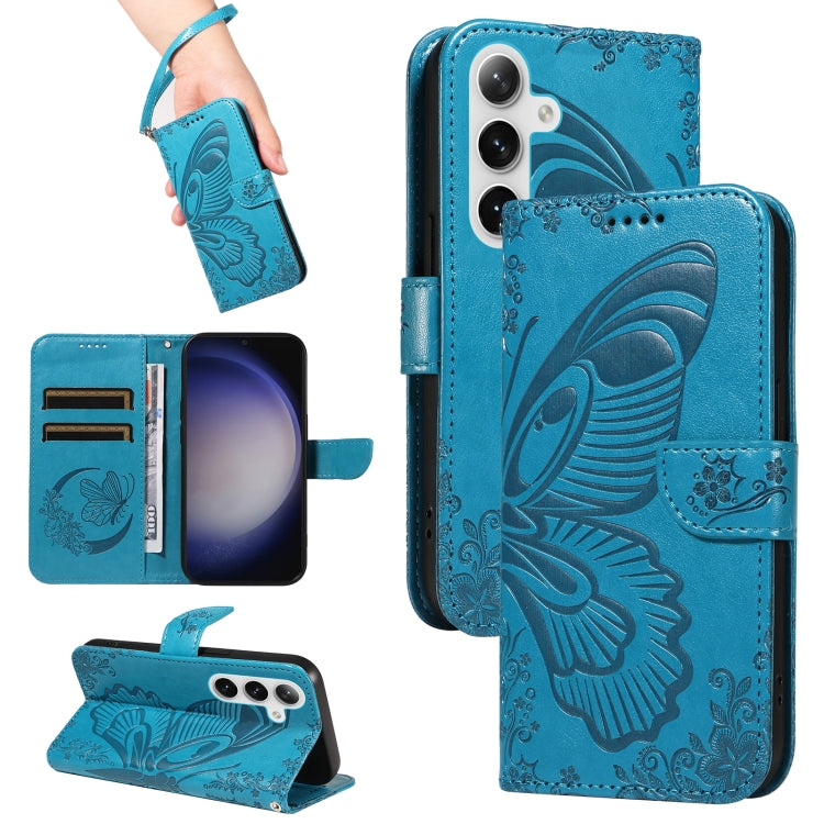 For Samsung Galaxy S25 / S24 5G Swallowtail Butterfly Embossed Leather Phone Case(Blue) by buy2fix