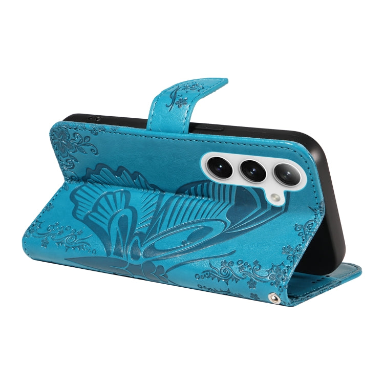 For Samsung Galaxy S25 / S24 5G Swallowtail Butterfly Embossed Leather Phone Case(Blue) by buy2fix