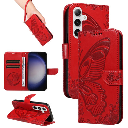 For Samsung Galaxy S25 / S24 5G Swallowtail Butterfly Embossed Leather Phone Case(Red) by buy2fix