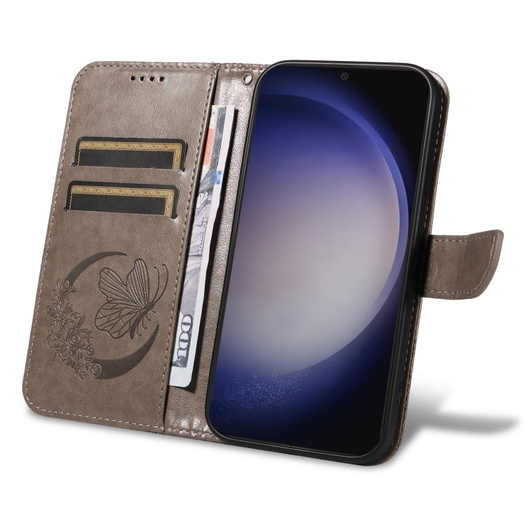 For Samsung Galaxy S25 / S24 5G Swallowtail Butterfly Embossed Leather Phone Case(Grey) by buy2fix