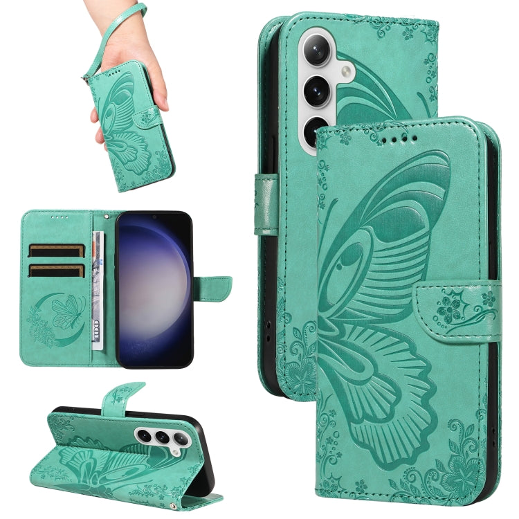 For Samsung Galaxy S25 / S24 5G Swallowtail Butterfly Embossed Leather Phone Case(Green) by buy2fix