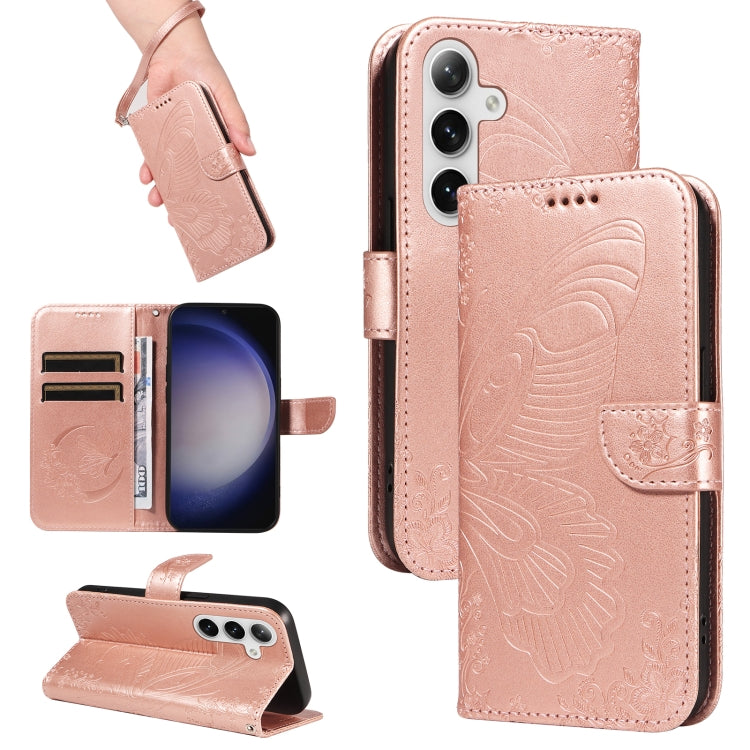 For Samsung Galaxy S25 / S24 5G Swallowtail Butterfly Embossed Leather Phone Case(Rose Gold) by buy2fix