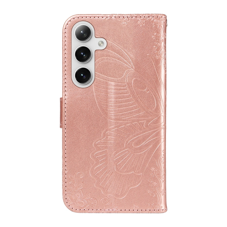 For Samsung Galaxy S25 / S24 5G Swallowtail Butterfly Embossed Leather Phone Case(Rose Gold) by buy2fix