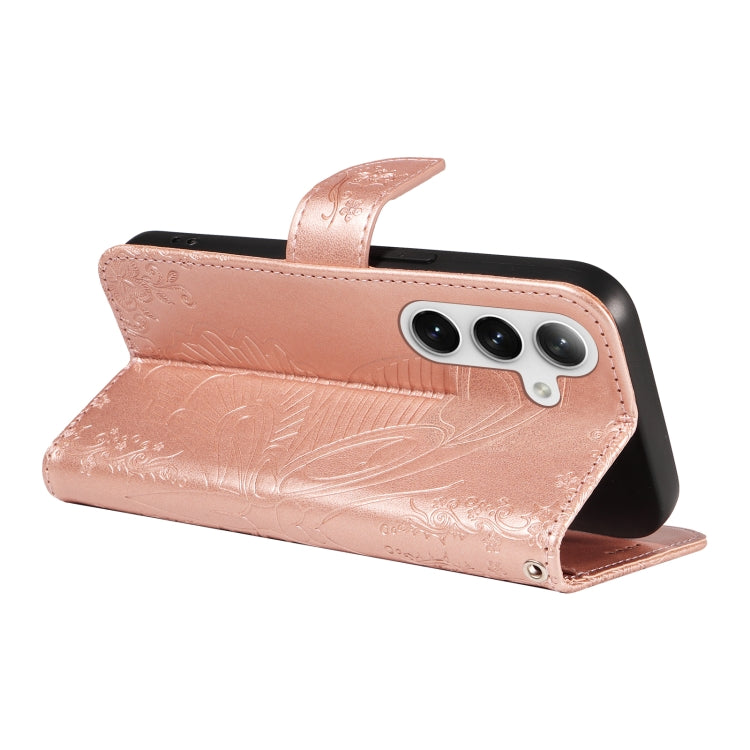 For Samsung Galaxy S25 / S24 5G Swallowtail Butterfly Embossed Leather Phone Case(Rose Gold) by buy2fix