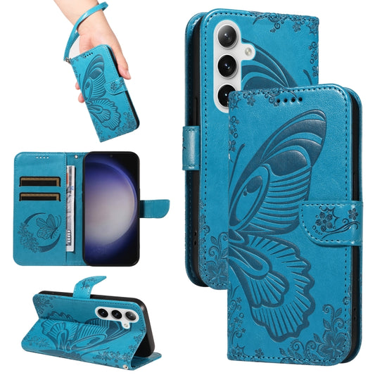 For Samsung Galaxy S25+ / S24+ 5G Swallowtail Butterfly Embossed Leather Phone Case(Blue) by buy2fix