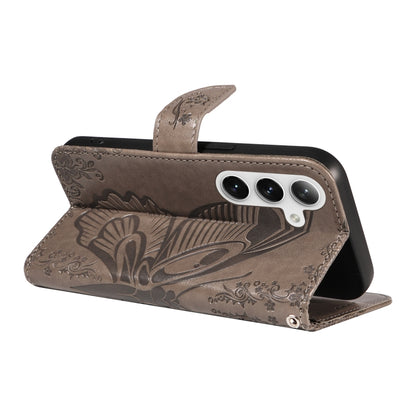 For Samsung Galaxy S25+ / S24+ 5G Swallowtail Butterfly Embossed Leather Phone Case(Grey) by buy2fix