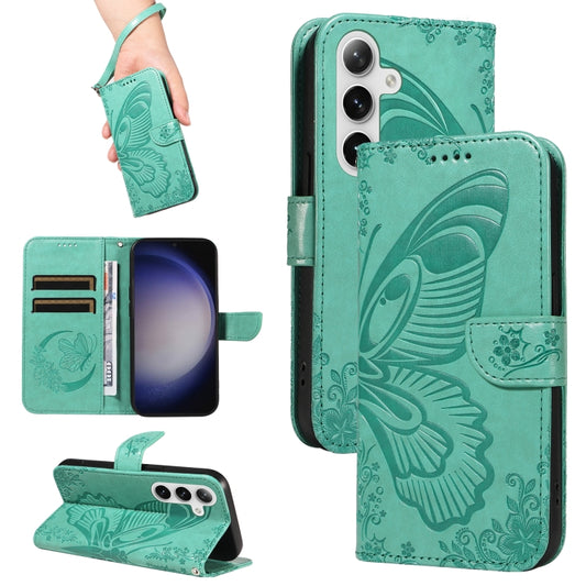 For Samsung Galaxy S25+ / S24+ 5G Swallowtail Butterfly Embossed Leather Phone Case(Green) by buy2fix