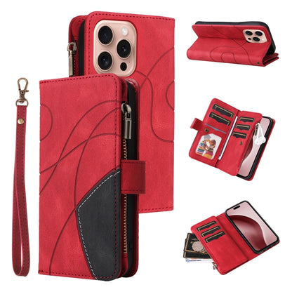For iPhone 16 Pro Dual-color 9 Card Slots Zipper Wallet Leather Phone Case(Red) by buy2fix