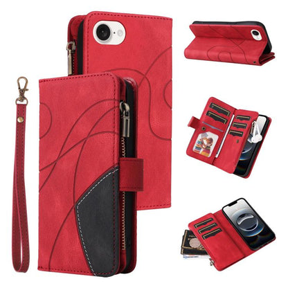 For iPhone 16e Dual-color 9 Card Slots Zipper Wallet Leather Phone Case(Red) by buy2fix