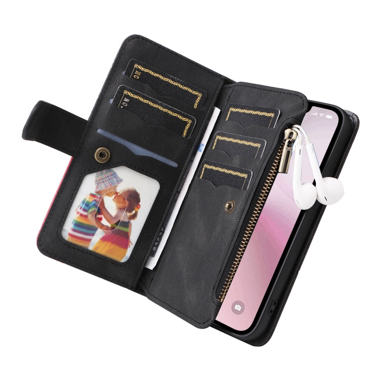 For iPhone 16e Dual-color 9 Card Slots Zipper Wallet Leather Phone Case(Black) by buy2fix