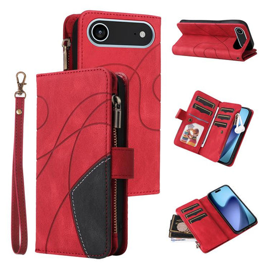 For iPhone Air Dual-color 9 Card Slots Zipper Wallet Leather Phone Case(Red) - iPhone Air Cases by buy2fix | Online Shopping UK | buy2fix