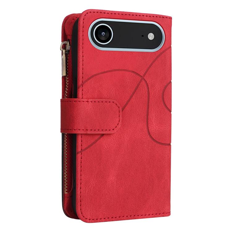 For iPhone Air Dual-color 9 Card Slots Zipper Wallet Leather Phone Case(Red) - iPhone Air Cases by buy2fix | Online Shopping UK | buy2fix