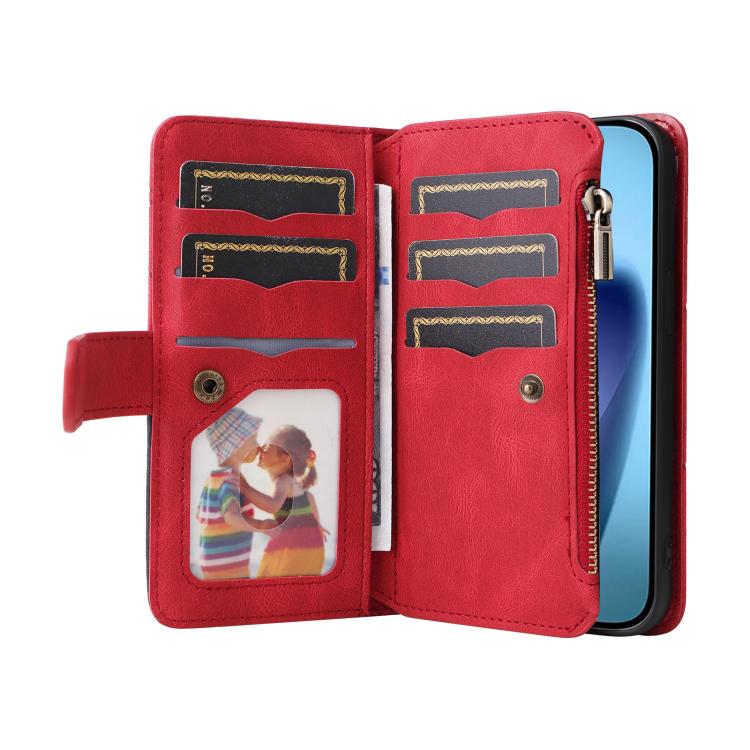 For iPhone Air Dual-color 9 Card Slots Zipper Wallet Leather Phone Case(Red) - iPhone Air Cases by buy2fix | Online Shopping UK | buy2fix