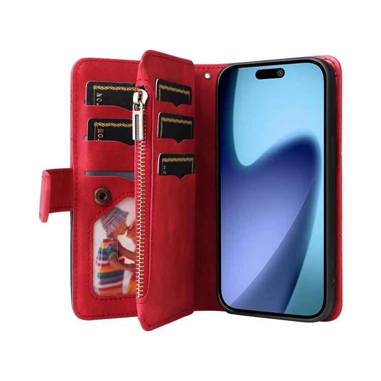 For iPhone Air Dual-color 9 Card Slots Zipper Wallet Leather Phone Case(Red) - iPhone Air Cases by buy2fix | Online Shopping UK | buy2fix