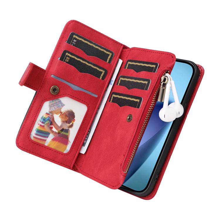 For iPhone Air Dual-color 9 Card Slots Zipper Wallet Leather Phone Case(Red) - iPhone Air Cases by buy2fix | Online Shopping UK | buy2fix