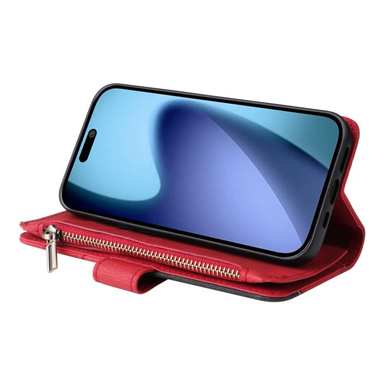 For iPhone Air Dual-color 9 Card Slots Zipper Wallet Leather Phone Case(Red) - iPhone Air Cases by buy2fix | Online Shopping UK | buy2fix