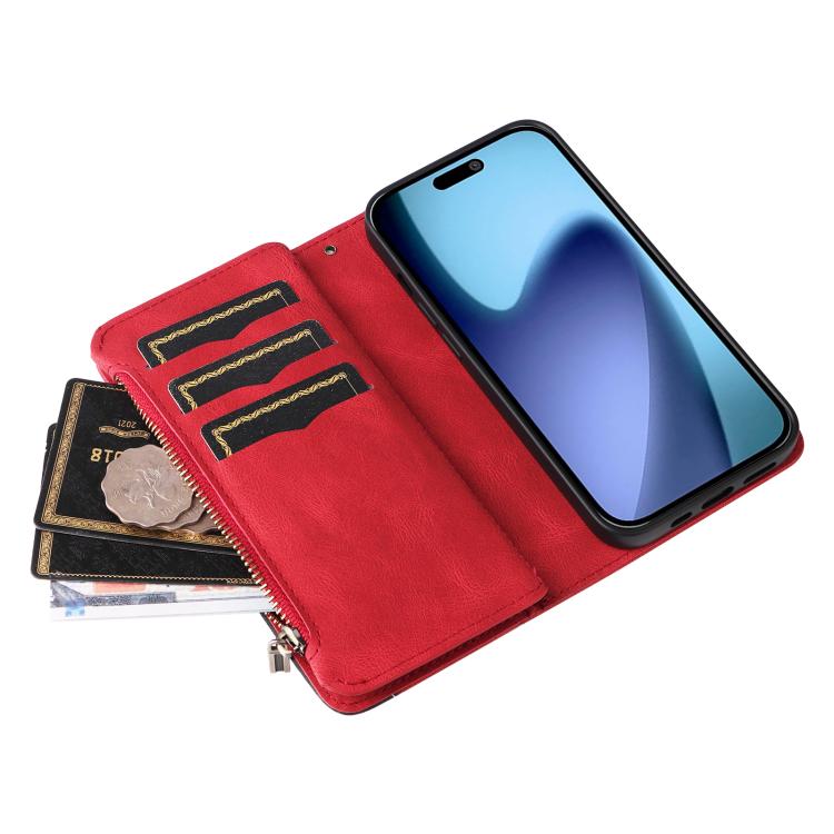 For iPhone Air Dual-color 9 Card Slots Zipper Wallet Leather Phone Case(Red) - iPhone Air Cases by buy2fix | Online Shopping UK | buy2fix