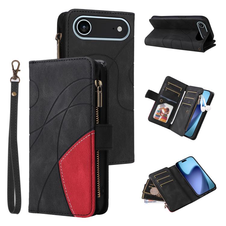 For iPhone Air Dual-color 9 Card Slots Zipper Wallet Leather Phone Case(Black) - iPhone Air Cases by buy2fix | Online Shopping UK | buy2fix