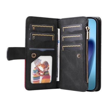 For iPhone Air Dual-color 9 Card Slots Zipper Wallet Leather Phone Case(Black) - iPhone Air Cases by buy2fix | Online Shopping UK | buy2fix