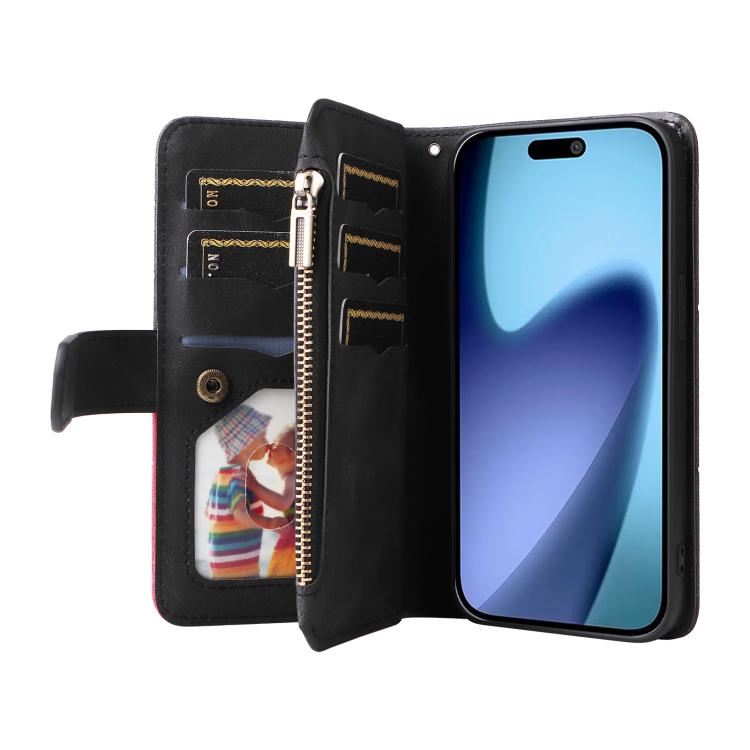 For iPhone Air Dual-color 9 Card Slots Zipper Wallet Leather Phone Case(Black) - iPhone Air Cases by buy2fix | Online Shopping UK | buy2fix