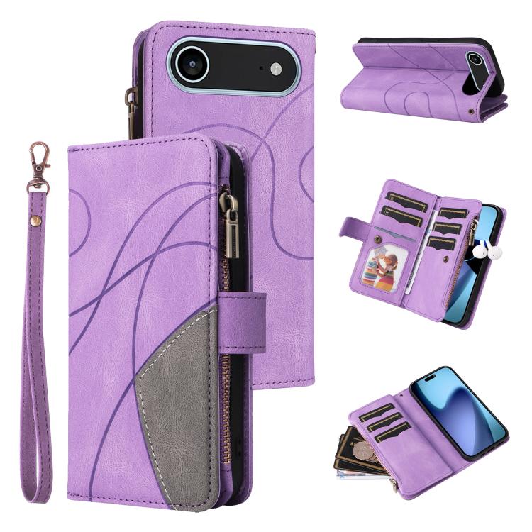 For iPhone Air Dual-color 9 Card Slots Zipper Wallet Leather Phone Case(Purple) - iPhone Air Cases by buy2fix | Online Shopping UK | buy2fix