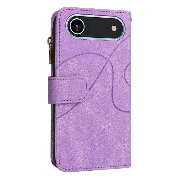 For iPhone Air Dual-color 9 Card Slots Zipper Wallet Leather Phone Case(Purple) - iPhone Air Cases by buy2fix | Online Shopping UK | buy2fix