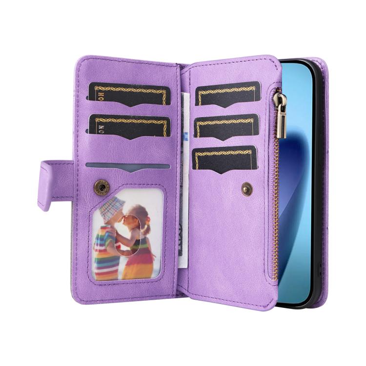 For iPhone Air Dual-color 9 Card Slots Zipper Wallet Leather Phone Case(Purple) - iPhone Air Cases by buy2fix | Online Shopping UK | buy2fix